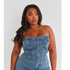 NWT Pretty Little Thing Vintage wash seam detail denim corset sz. 18 no stretch